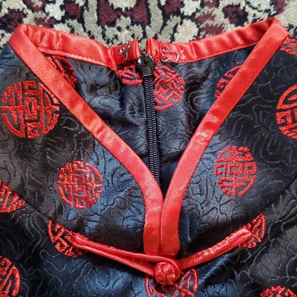 Chinese Shou Symbol Sleeveless Qi Pao Mini Dress